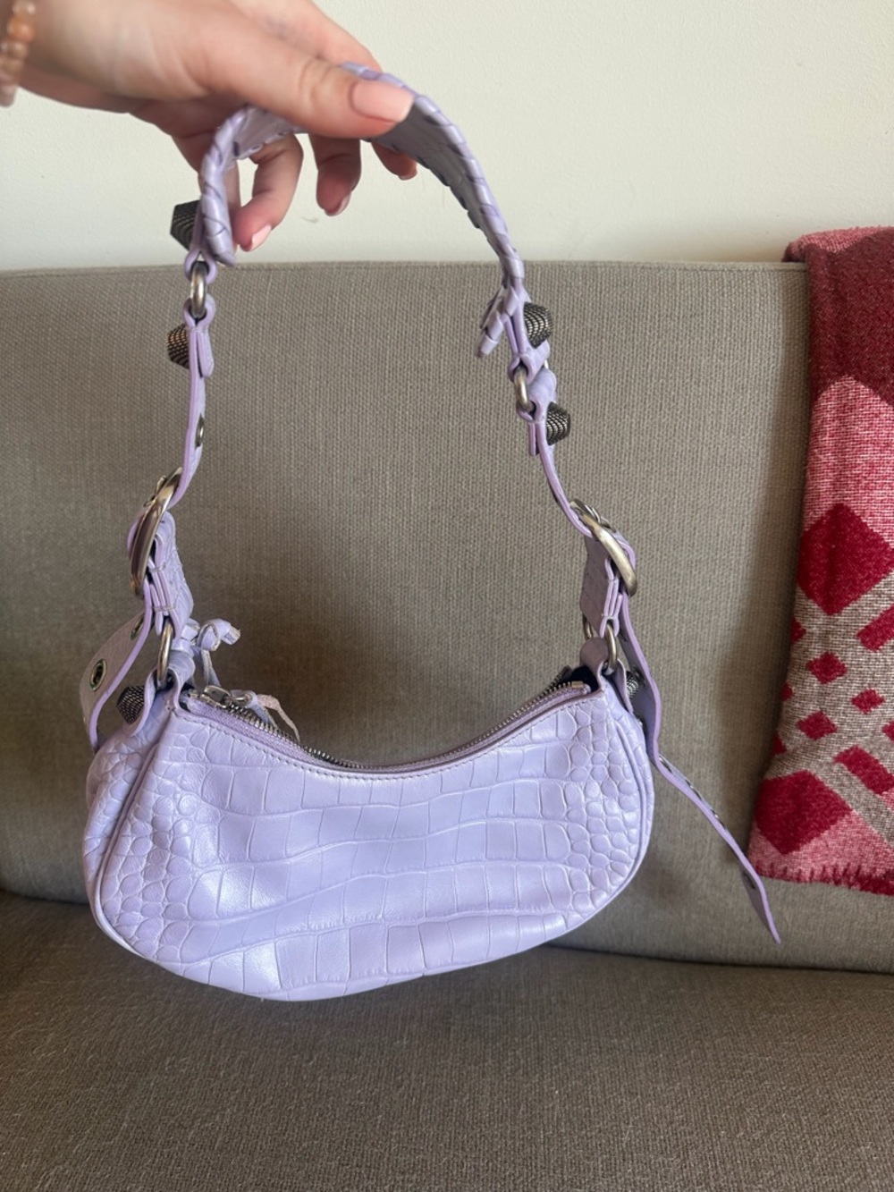 Balenciaga Lilac Croc-Embossed Shoulder Bag with Stud Details Le Cagole XS - Picture 4 of 6
